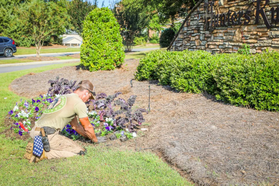 Sparta Lawn Care landscape installation crew working on a Columbia property